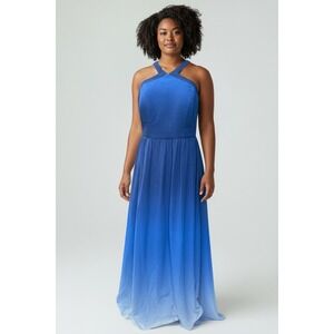 ModCloth Elegance Achieved Blue Ombre Fit and Flare Maxi Gown Dress - 1X